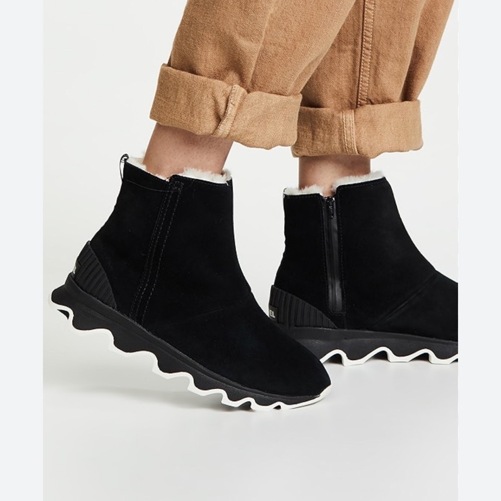 Sorel Kinetic Impact Waterproof Short Booties Black Suede Waterproof Chic Sporty